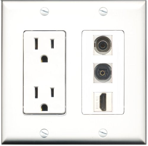 RiteAV - 15 Amp Power Outlet 1 Port HDMI 1 Port Toslink 1 Port 3.5mm Decorative Wall Plate