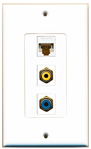 RiteAV 1 Port RCA Yellow 1 Port RCA Blue 1 Port Cat6 Ethernet White Wall Plate Oversized