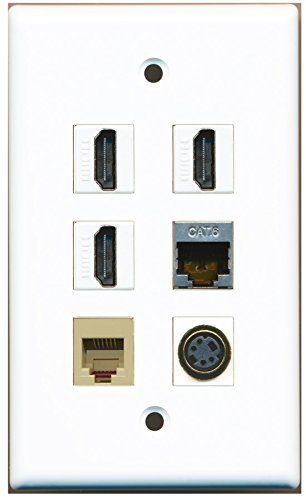 RiteAV - 3 HDMI 1 Port Phone RJ11 RJ12 Beige 1 Port S-Video 1 Port Shielded Cat6 Ethernet Wall Plate