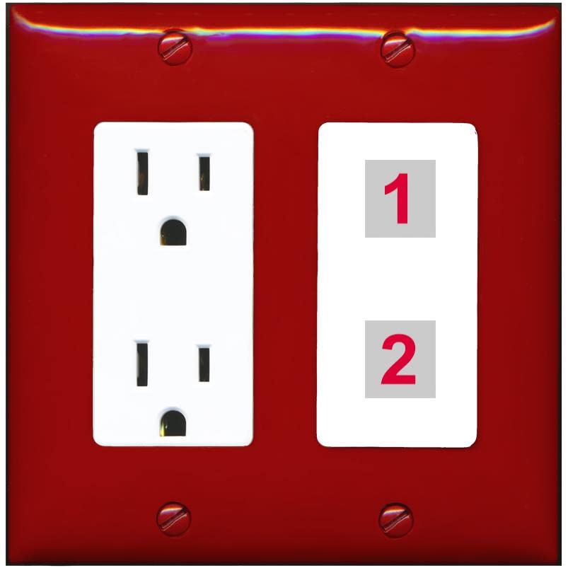 RiteAV Custom Wall Plate 2 Port - Outlet [Red/White]