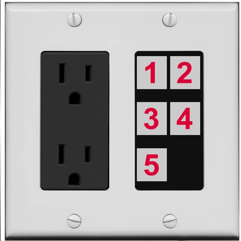 RiteAV Custom Wall Plate 5 Port - Outlet [Gray/Black]