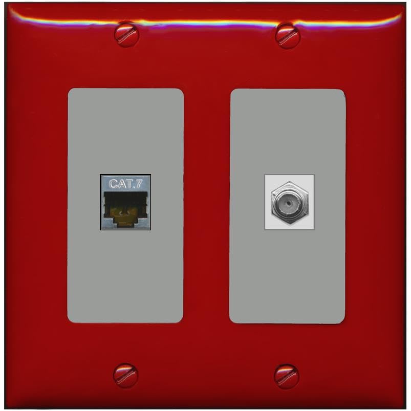 RiteAV Coax and Cat7 Wall Plate - 2 Gang [Red/Gray]
