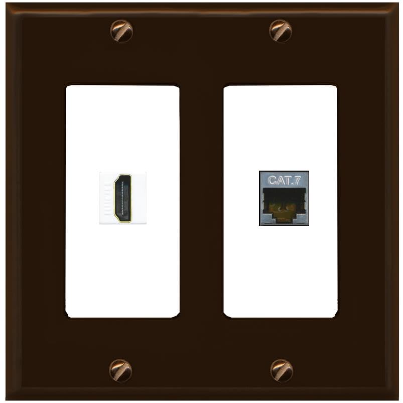 RiteAV HDMI and Cat7 Wall Plate - 2 Gang [Brown/White]