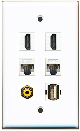 RiteAV - 2 HDMI 1 Port RCA Yellow 1 Port USB A-A 2 Port Cat5e Ethernet White Wall Plate