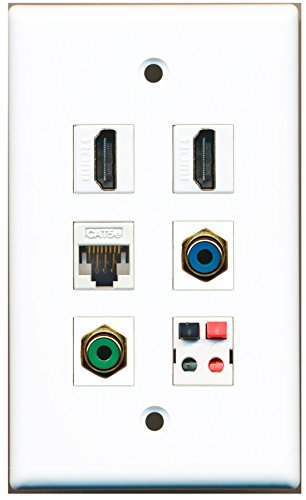 RiteAV - 2 HDMI 1 Port RCA Green 1 Port RCA Blue 1 Port Cat5e Ethernet White 1 Port Speaker Wall Plate