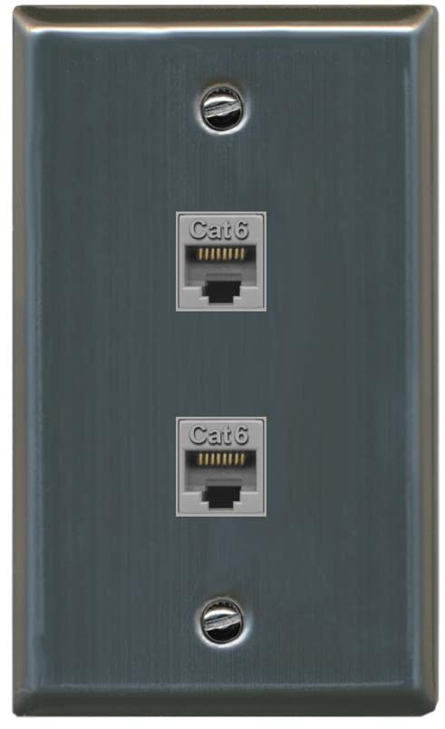 RiteAV 2 Port Cat6 Ethernet Wall Plate - Flat [Stainless Steel]
