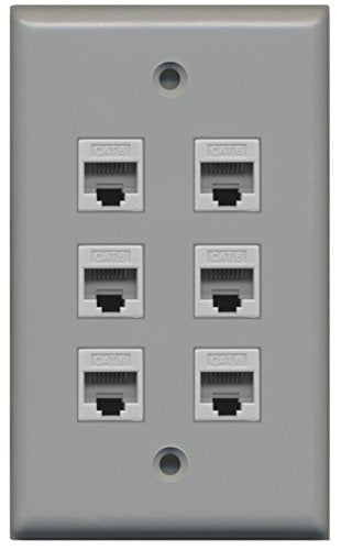 RiteAV - 6 Port Cat6 Female-Female Wall Plate - Gray