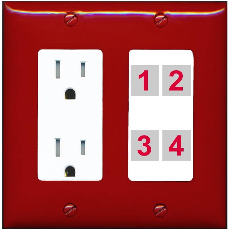 RiteAV Custom 4 Port Custom Wall Plate - Tamper-Resistant [Red/White]