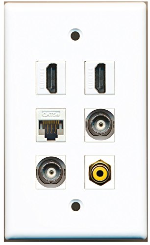 RiteAV - 2 HDMI 1 Port RCA Yellow 2 Port BNC 1 Port Cat5e Ethernet White Wall Plate