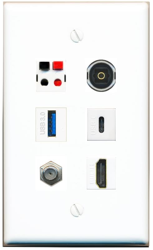 RiteAV COAX HDMI SPEAKER TOSLINK USB-3 USBC Flat/Solid Wall Plate [White]