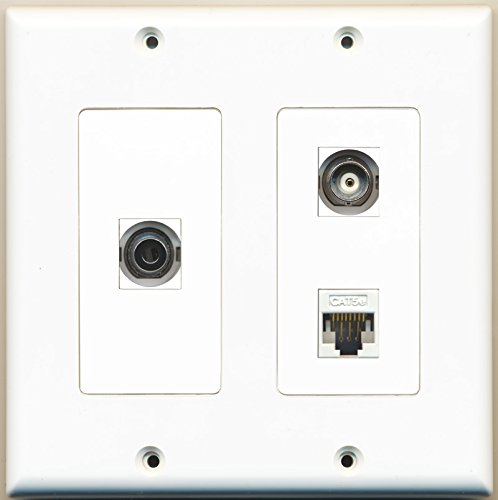 RiteAV - 1 Port 3.5mm 1 Port BNC 1 Port Cat5e Ethernet White - 2 Gang Wall Plate