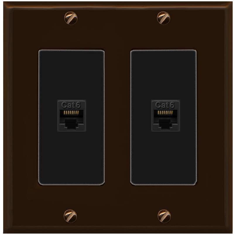 RiteAV 2 Port Cat6 Ethernet Wall Plate - 2 Gang [Brown/Black]