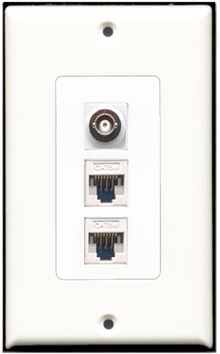 RiteAV 1 Port BNC 2 Port Cat5e Ethernet White Wall Plate OVERSIZED