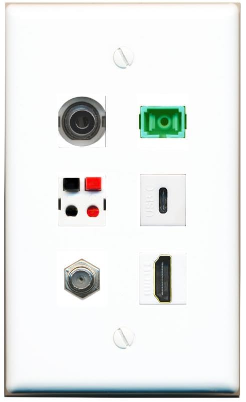RiteAV 3.5mm COAX HDMI SC-APC-SX SPEAKER USBC Flat/Solid Wall Plate [White]