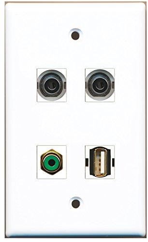 RiteAV - 1 Port RCA Green 1 Port USB A-A 2 Port 3.5mm Wall Plate