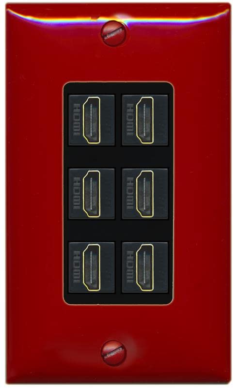 RiteAV HDMI Wall Plate 6 Port - 1 Gang [Red/Black]