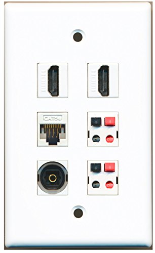 RiteAV - 2 HDMI 1 Port Toslink 1 Port Cat5e Ethernet White 2 Port Speaker Wall Plate