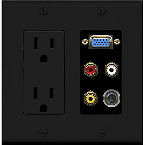 RiteAV (2 Gang 15A Power Outlet Svga Composite 3.5mm Wall Plate Black
