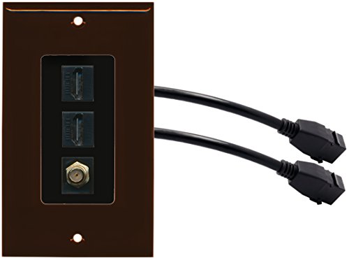 RiteAV (1 Gang Decorative 2 HDMI Black Coax Wall Plate w/Pigtail Extension Cable Brown (Black Insert)