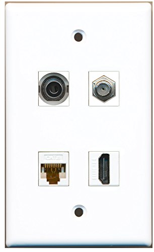 RiteAV - 1 Port HDMI 1 Port Coax Cable TV- F-Type 1 Port 3.5mm 1 Port Cat6 Ethernet White Wall Plate