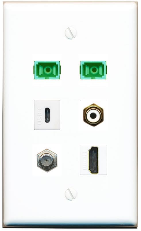 RiteAV Coax HDMI RCA-White 2 SC-APC-SX USBC Flat/Solid Wall Plate [White]