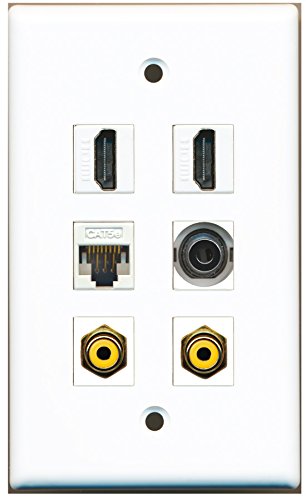 RiteAV - 2 HDMI 2 Port RCA Yellow 1 Port 3.5mm 1 Port Cat5e Ethernet White Wall Plate