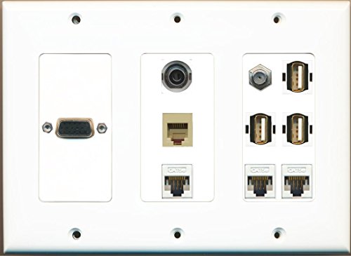 RiteAV 3.5mm 3 Cat5e 1 Coax Rj11/12 Beige 3 USB A-A Svga Wall Plate White