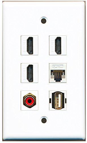 RiteAV - 3 HDMI 1 Port RCA Red 1 Port USB A-A 1 Port Cat5e Ethernet White Wall Plate