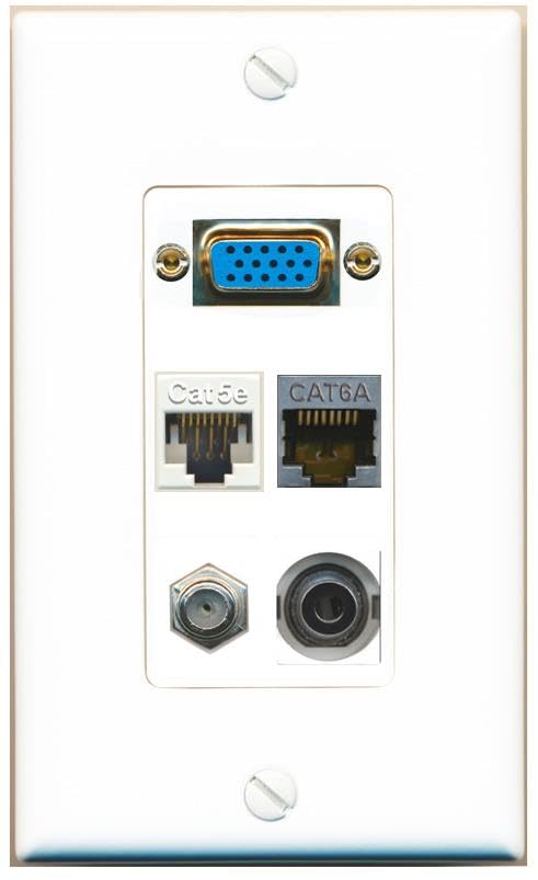 RiteAV SVGA + 3.5mm CAT5E-WHITE CAT6A COAX Wall Plate [White]