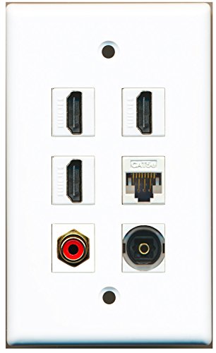 RiteAV - 3 HDMI 1 Port RCA Red 1 Port Toslink 1 Port Cat5e Ethernet White Wall Plate