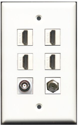 RiteAV - 4 Port HDMI 1 Coax Cable TV- F-Type 1 BNC Wall Plate