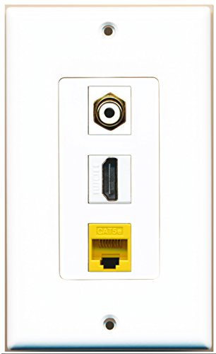 RiteAV 1 Port HDMI 1 RCA White 1 Cat5e Ethernet Yellow Wall Plate OVERSIZED