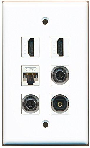 RiteAV - 2 HDMI 1 Port Toslink 2 Port 3.5mm 1 Port Cat5e Ethernet White Wall Plate