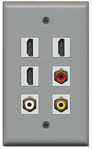 RiteAV - 3 HDMI 1 Port RCA Red 1 Port RCA White 1 Port RCA Yellow Wall Plate - Gray