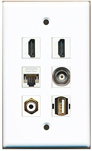 RiteAV - 2 HDMI 1 Port RCA White 1 Port USB A-A 1 Port BNC 1 Port Cat5e Ethernet White Wall Plate