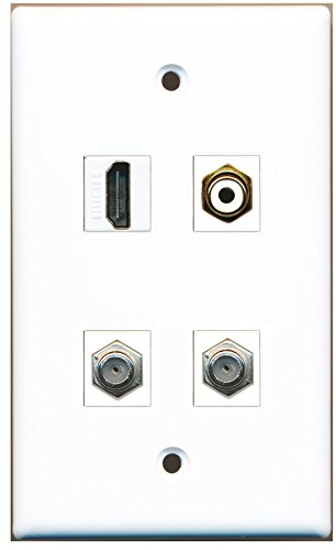 RiteAV - 1 Port HDMI 1 Port RCA White 2 Port Coax Cable TV- F-Type Wall Plate