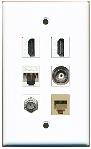 RiteAV - 2 HDMI 1 Port Coax Cable TV- F-Type 1 Port Phone RJ11 RJ12 Beige 1 Port BNC 1 Port Cat5e Ethernet White Wall Plate