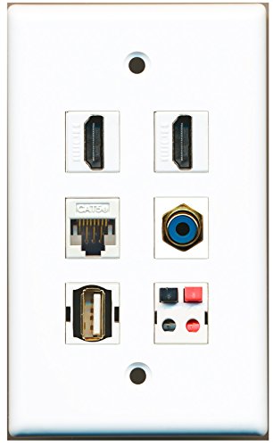 RiteAV - 2 HDMI 1 Port RCA Blue 1 Port USB A-A 1 Port Cat5e Ethernet White 1 Port Speaker Wall Plate