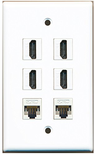 RiteAV - 4 HDMI 2 Port Cat5e Ethernet White Wall Plate