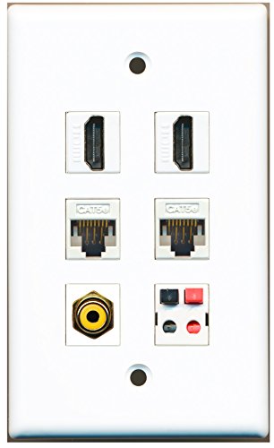 RiteAV - 2 HDMI 1 Port RCA Yellow 2 Port Cat5e Ethernet White 1 Port Speaker Wall Plate