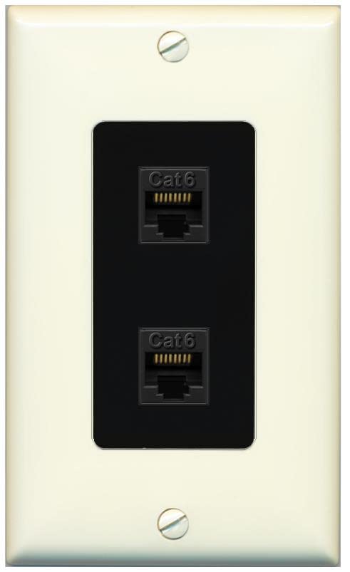 RiteAV 2 Port Cat6 Ethernet Wall Plate - 1 Gang [Light-Almond/Black]