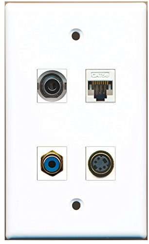 RiteAV - 1 Port RCA Blue 1 Port S-Video 1 Port 3.5mm 1 Port Cat5e Ethernet White Wall Plate