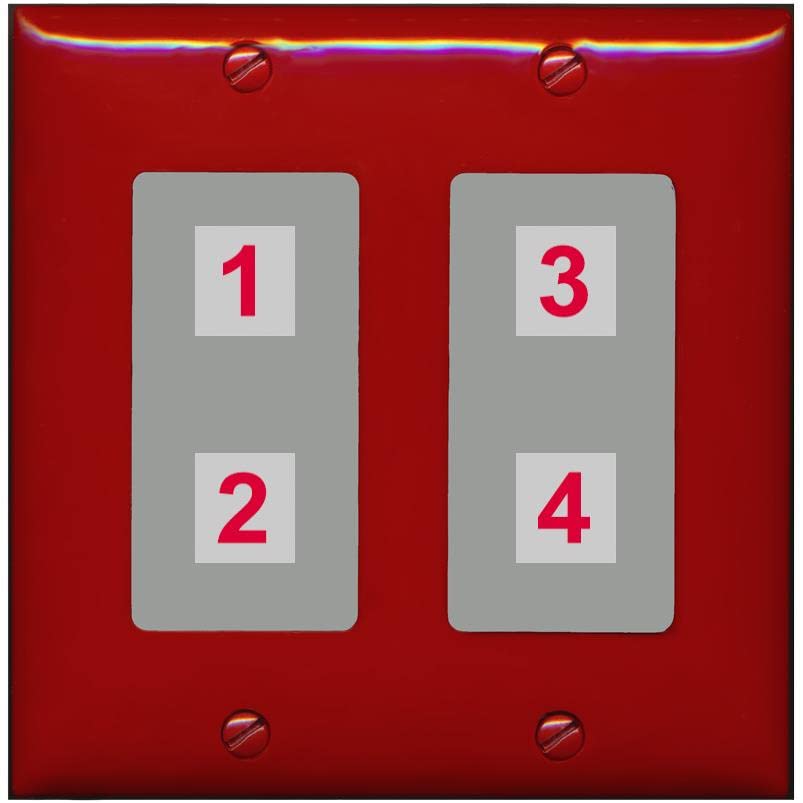 RiteAV Custom 4 Port Custom Wall Plate - 2 Gang [Red/Gray]