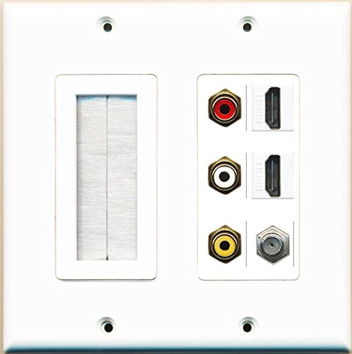 RiteAV Brush Mesh 2 HDMI White 1 Coax RCA Composite Decorative Wall Plate White