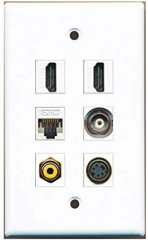 RiteAV - 2 HDMI 1 Port RCA Yellow 1 Port S-Video 1 Port BNC 1 Port Cat5e Ethernet White Wall Plate