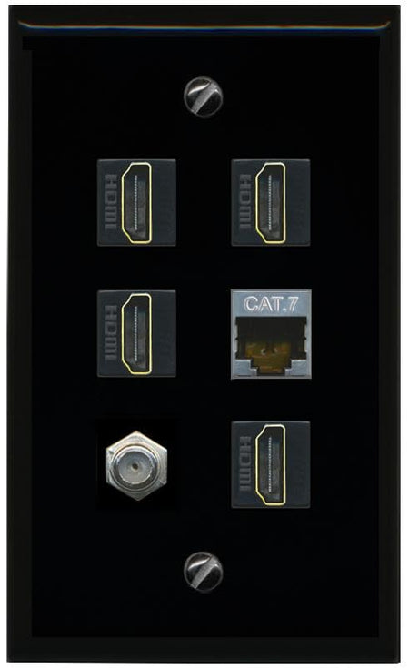 RiteAV CAT7 COAX 4 HDMI Flat/Solid Wall Plate [Black]