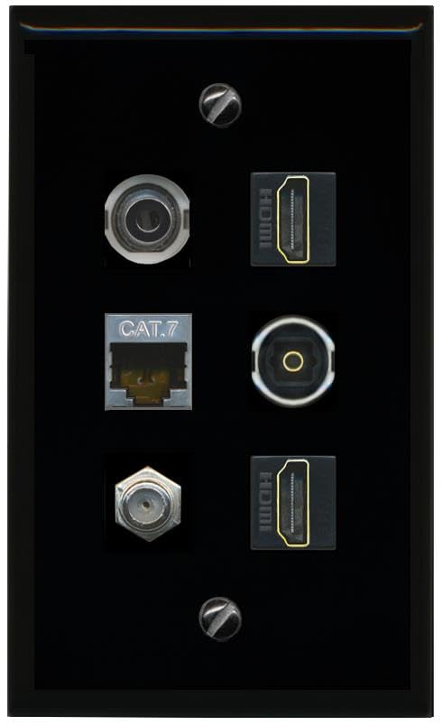 RiteAV 3.5mm CAT7 Coax 2 HDMI TOSLINK Flat/Solid Wall Plate [Black]