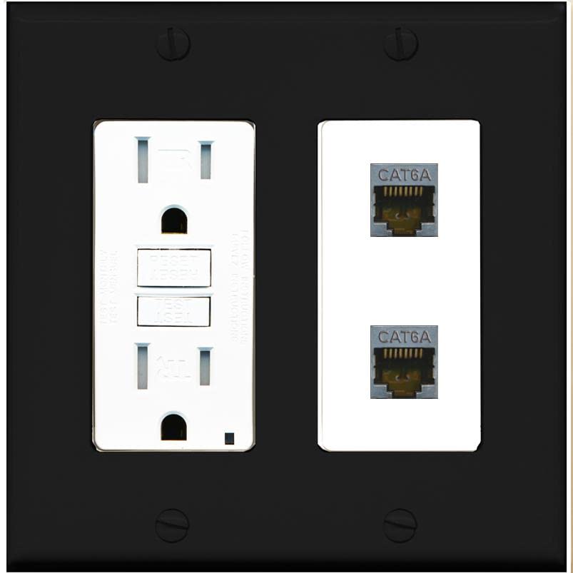 RiteAV 2 Port Cat6A Wall Plate - GFCI [Black/White]