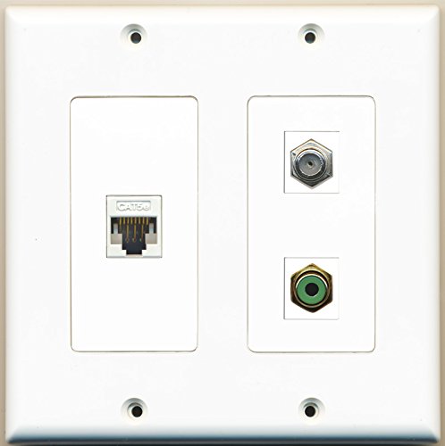 RiteAV - 1 Port RCA Green 1 Port Coax Cable TV- F-Type 1 Port Cat5e Ethernet White - 2 Gang Wall Plate
