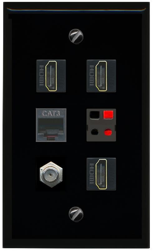 RiteAV COAX 3 HDMI PHONE SPEAKER Flat/Solid Wall Plate [Black]